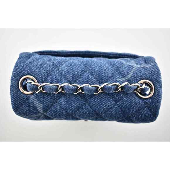 Chanel 20B Blue Denim Mini Square CC Logo Quilted Silver Chain Crossbody Bag - Picture 9 of 12